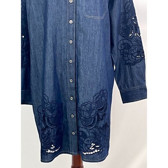 JOHNNY WAS Jade Sz S Small Katella Denim Eyelet Lace Shirt Dress NWT - Picture 6 of 10